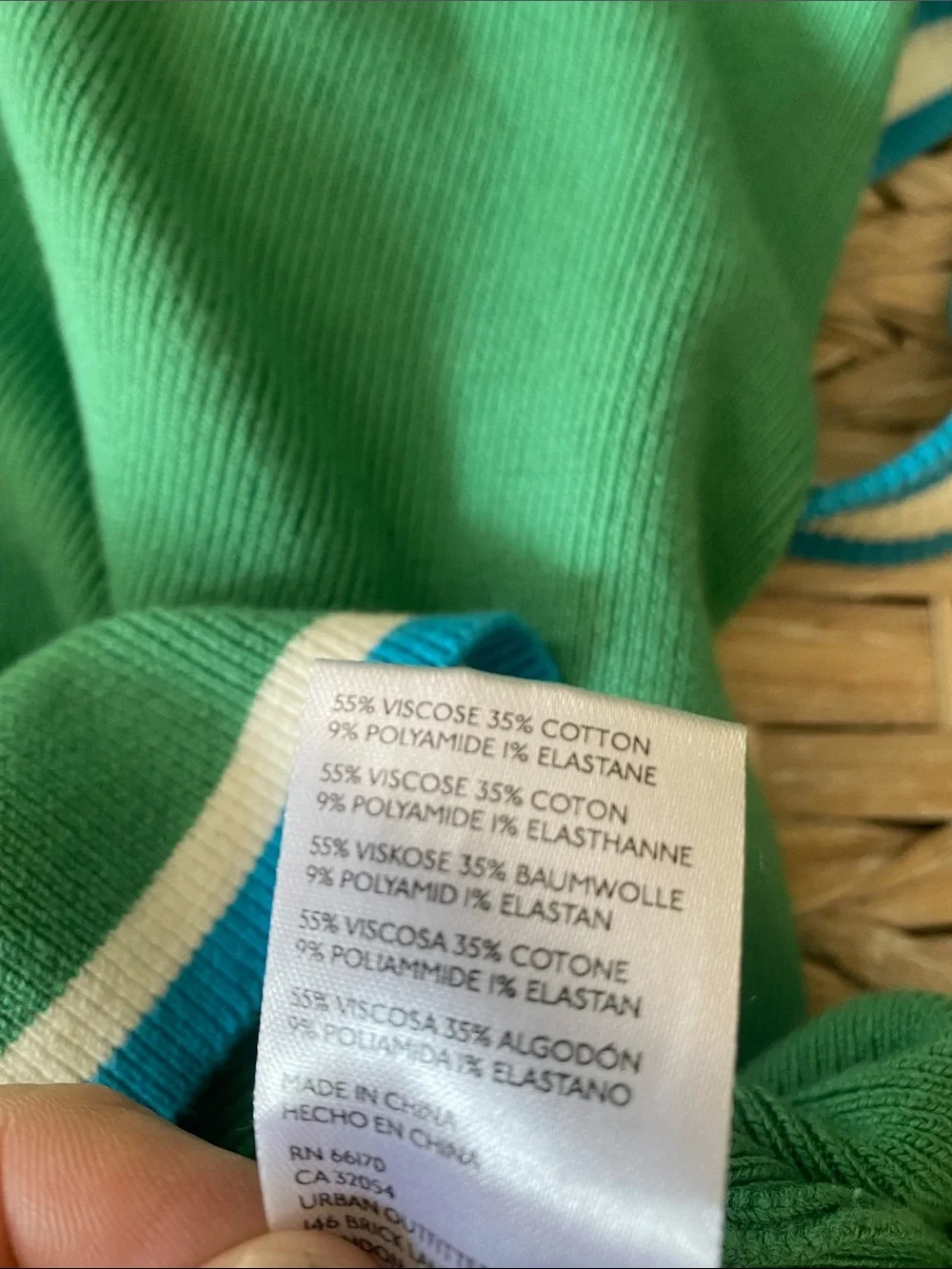 Free People Green Knit Tank Dress with Blue and White Trim